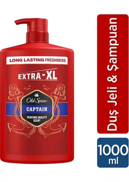 Old Spice Captain Erkek Duş Jeli ve Şampuan 1000 ml ile Güçlü Temizlik ve Kalıcı Ferahlık