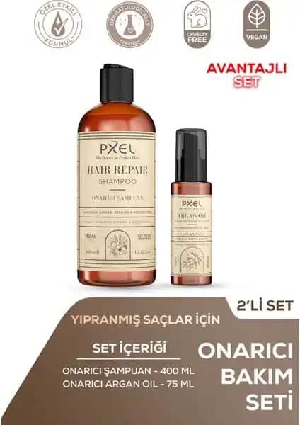 PXEL Onarıcı Şampuan ve Argan Serum Seti: Yıpranmış ve Kuru Saçlar İçin Etkili Bakım Çözümü