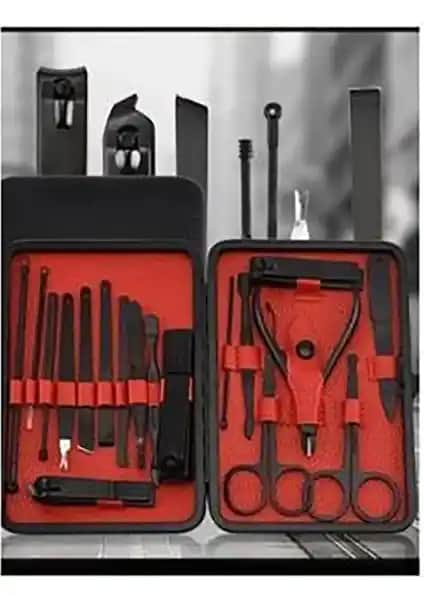 Sildne Deri Çantalı Siyah 17 Parça Manikür Seti Günlük Bakım ve Seyahat İçin Uygun