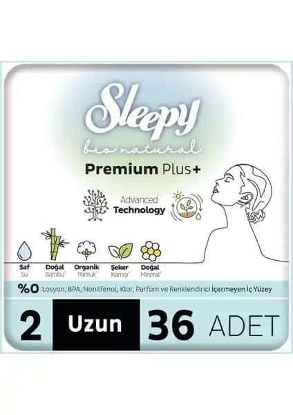 Sleepy Bio Natural Plus Hijyenik Ped Mega Paket Uzun Gün Boyu Konfor ve Güvenlik Sağlar