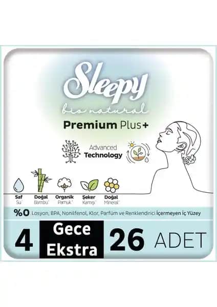 Sleepy Bio Natural Premium Plus Gece Hijyenik Ped Mega Paket: Uzun Süreli Koruma ve Konfor