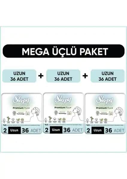 Sleepy Bio Natural Premium Plus Hijyenik Ped Mega Paket Uzun Gün Boyu Güvenlik ve Konfor