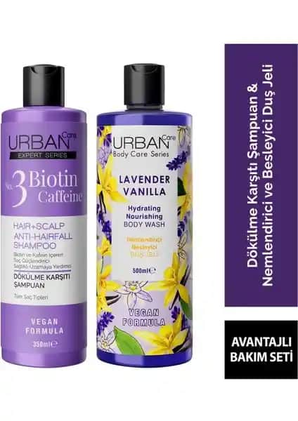 Urban Care Expert Biotin ve Kafein Şampuan ile Lavanta Vanilya Duş Jeli Seti Doğal Bakım Çözümü