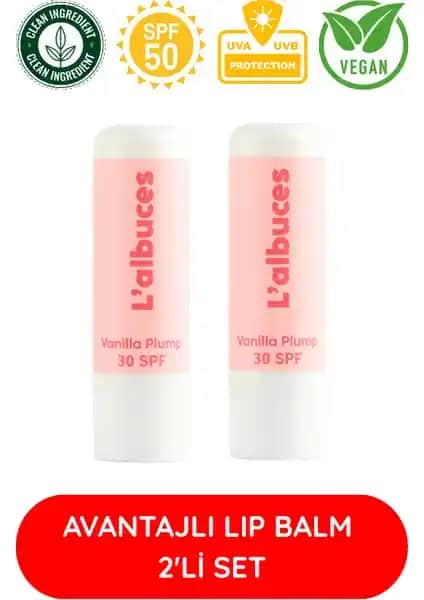 Vanilla 30 SPF Plump Lip Balm İkili Seti: Güneş Koruma ve Dolgunlaştırıcı Dudak Bakımı