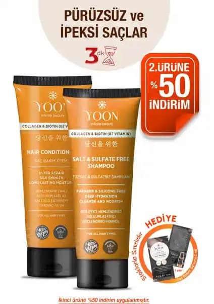 Yoon Vegan Tuzsuz Şampuan ve Saç Bakım Kremi ile Doğal Saç Güzelliği Sağlayan Set