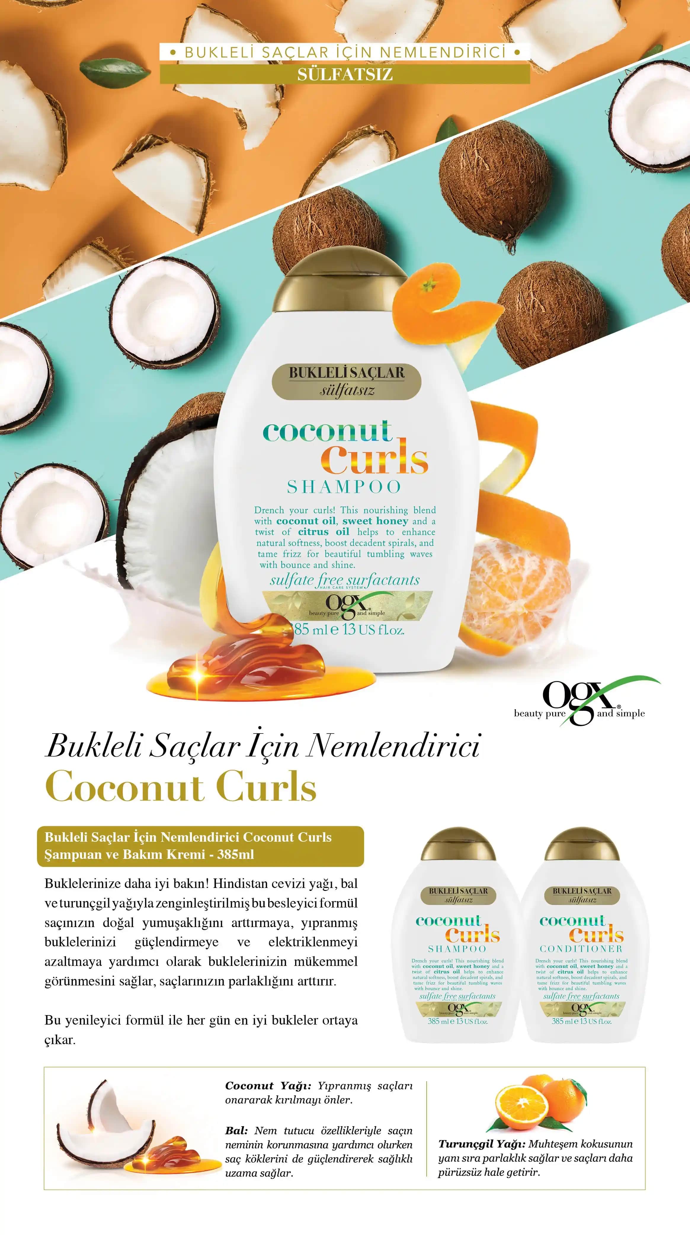OGX Coconut Curls Şampuan ile Buklelerinize Doğal Nem ve Parlaklık Kazandırın
