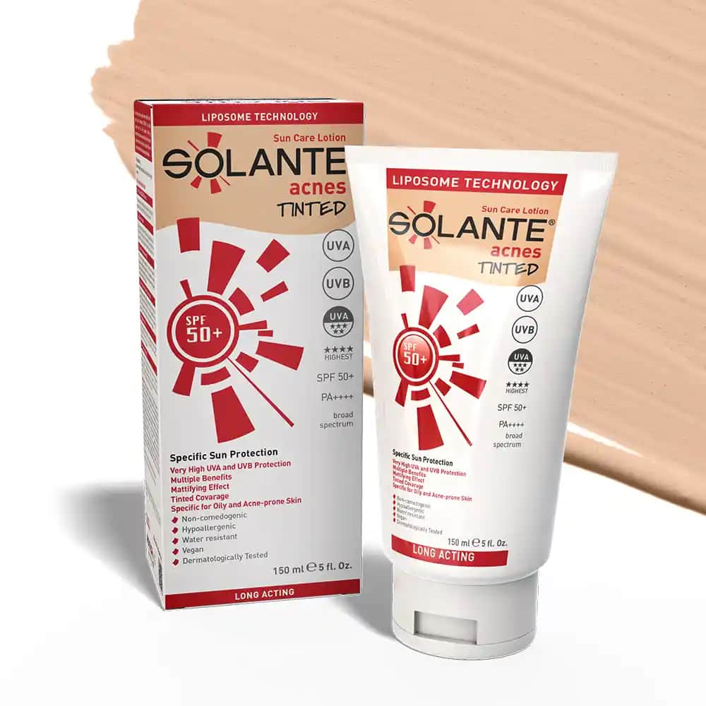 Solante Tinted SPF 50+ Güneş Koruyucu Losyon Akne ve Hassas Ciltler İçin Uygun