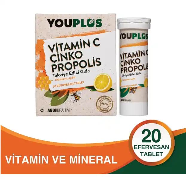 YouPlus Vitamin C Çinko Propolis: Bağışıklık ve Cilt Sağlığını Destekleyen Doğal Takviye