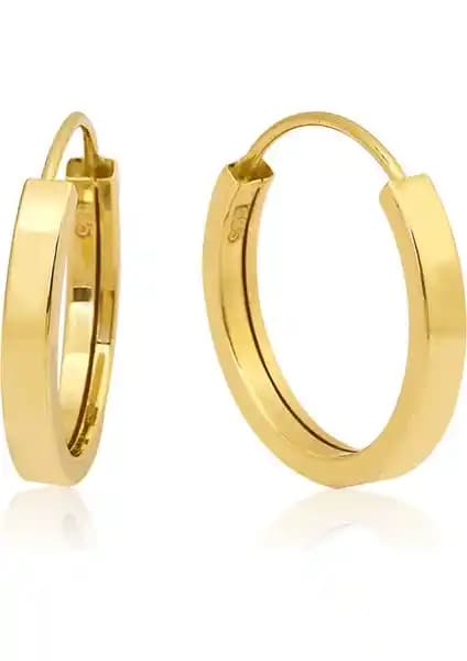 14 Ayar Altın Düz Desenli ve Düz Halka Küpe Karşılaştırması: 1.6 cm ile 1.3 cm Çaplar