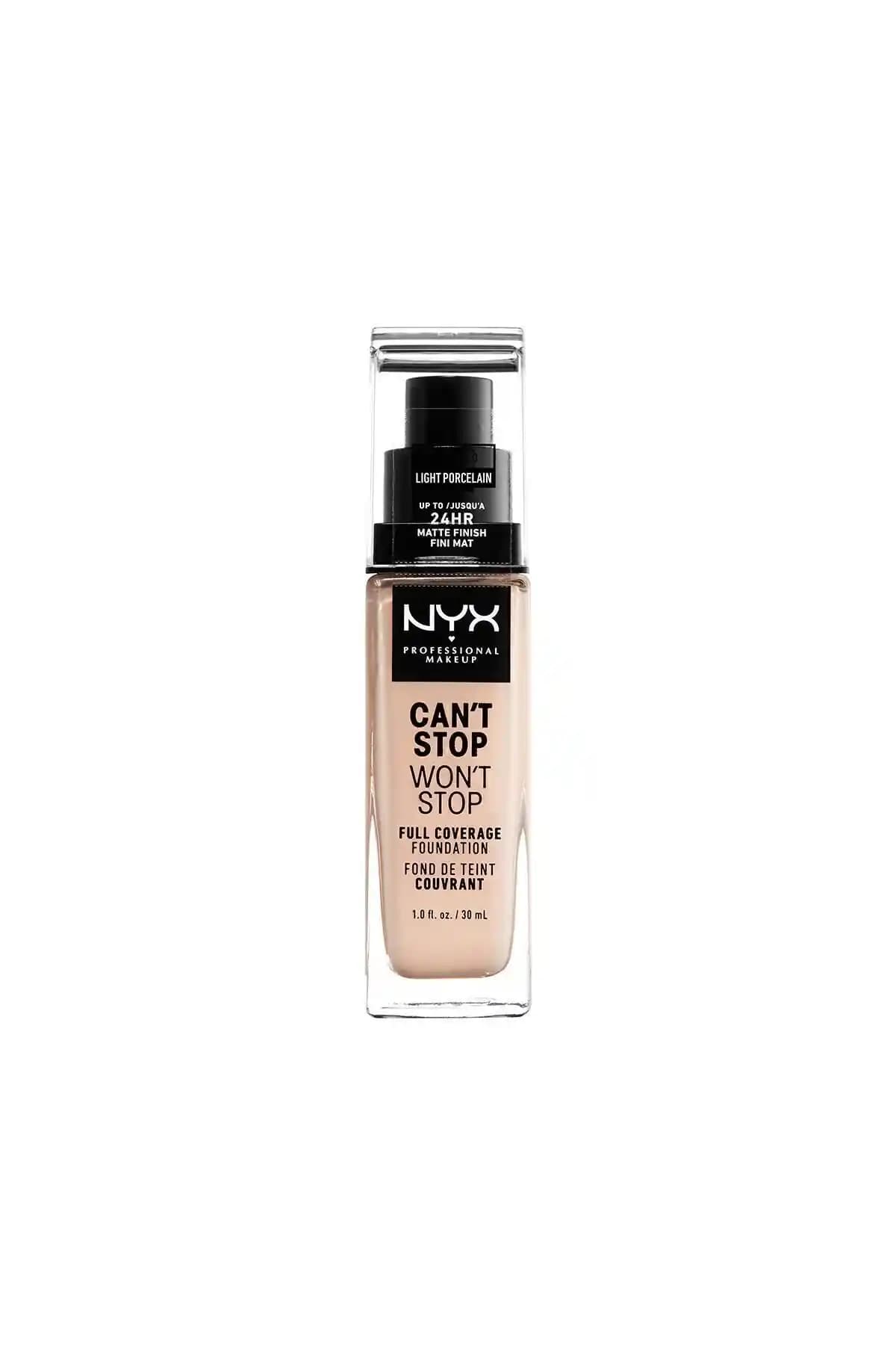24 Saat Kalıcı Kapatıcılık ve Mat Bitiş: NYX Can't Stop Won't Stop Fondöten 1.3 Porcelain