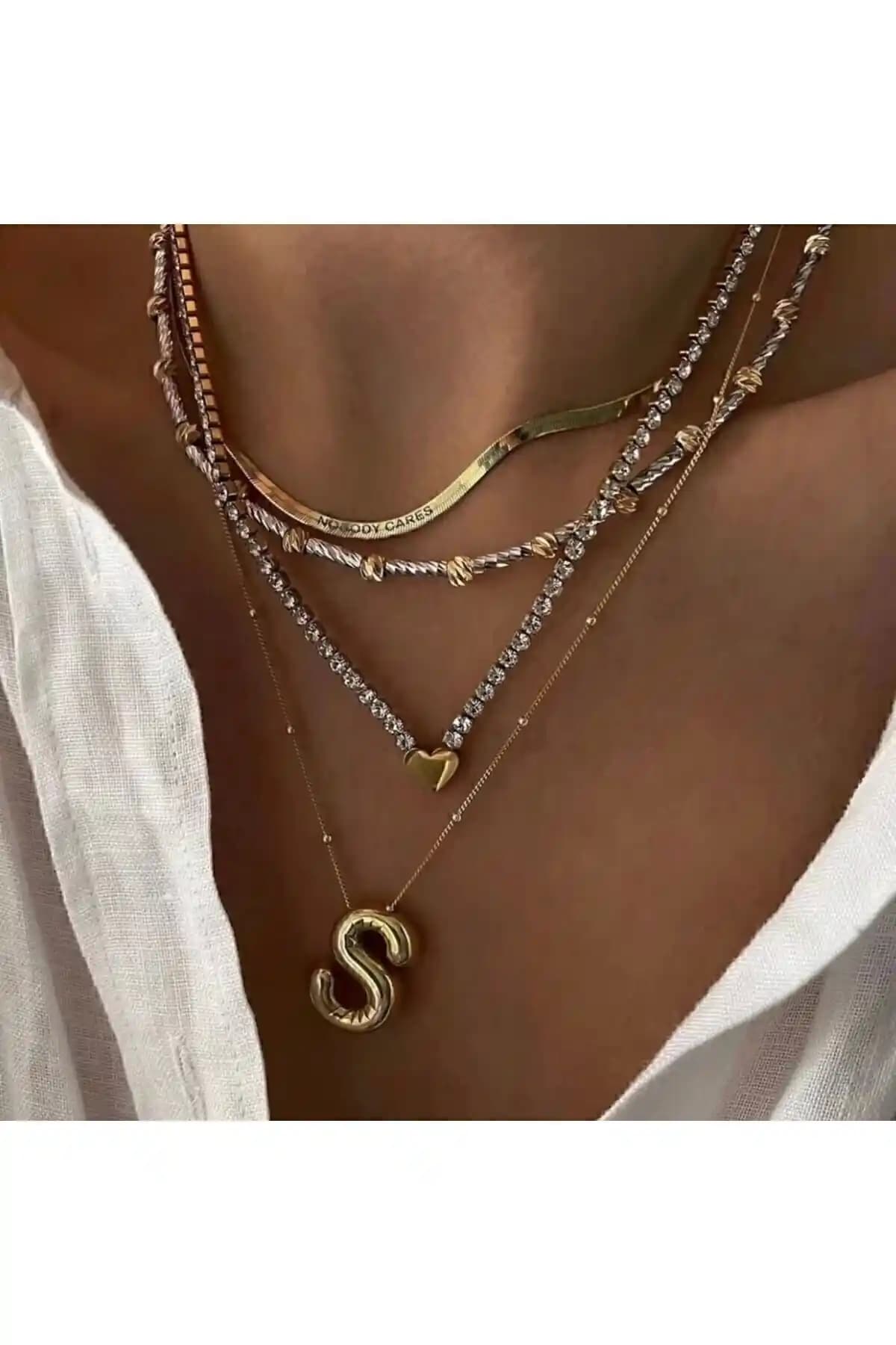 316L Paslanmaz Çelik Balon S Harfi Kolye: Altın Ton Minimalist Tasarım günlük kullanım