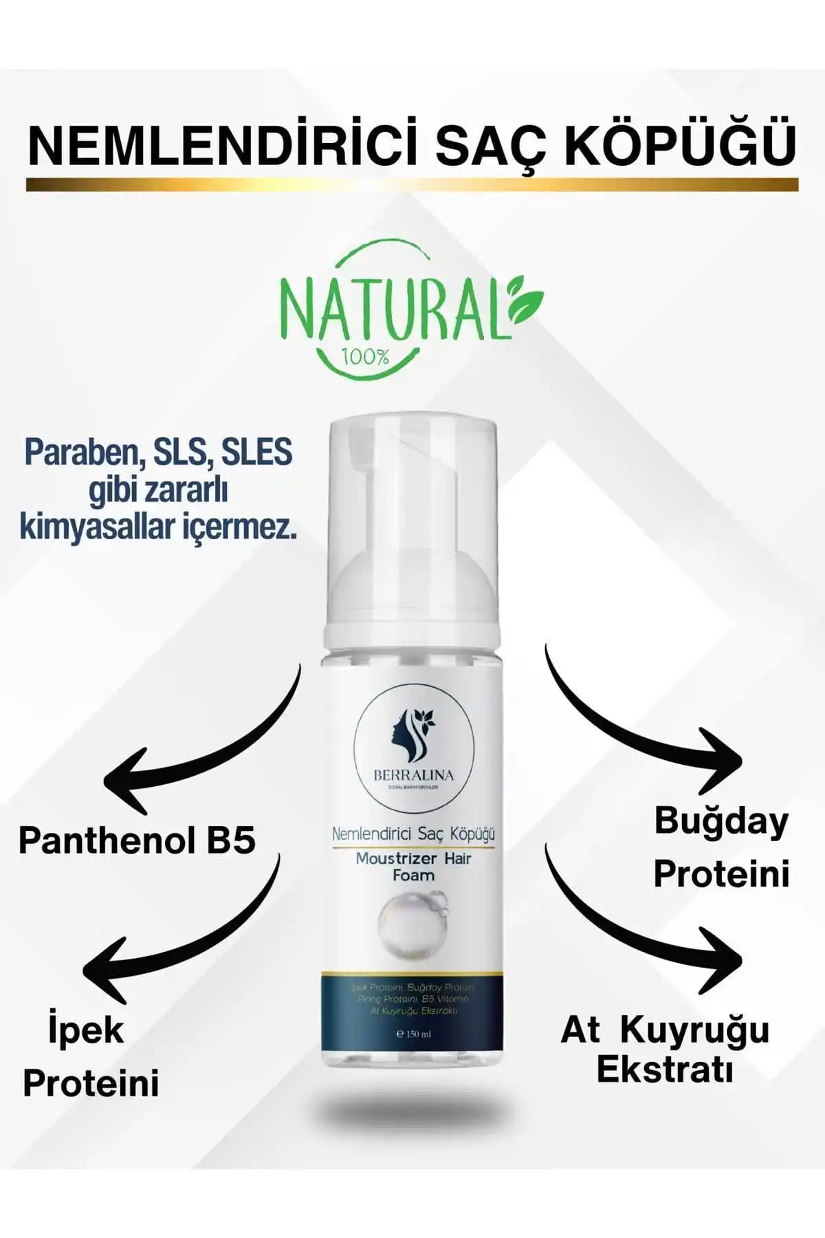 BERRALİNA Doğal Nemlendirici Saç Köpüğü: Doğal İçeriklerle Hacim ve Nem Dengesini Destekler