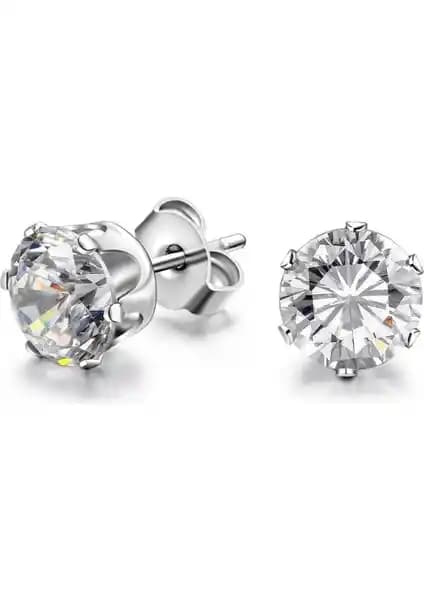 Chavin Tek Zirkon Taşlı Çelik Küpe 8 mm: 316L Paslanmaz Çelik ve Şık Minimal Tasarım