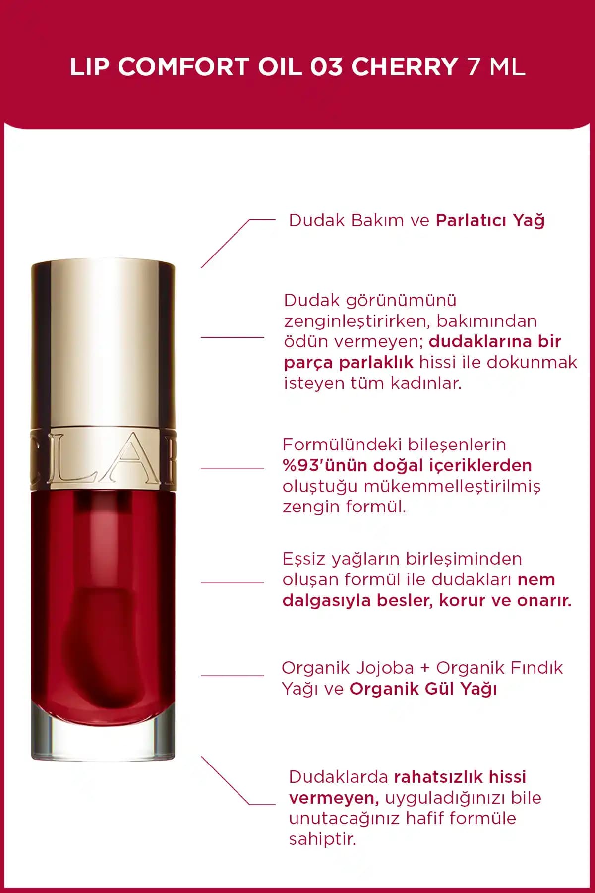 Clarins Lip Comfort Oil 03 Dudak Bakım Yağı: Nem, Parlaklık ve Doğal Renk Dengeleyen Formül
