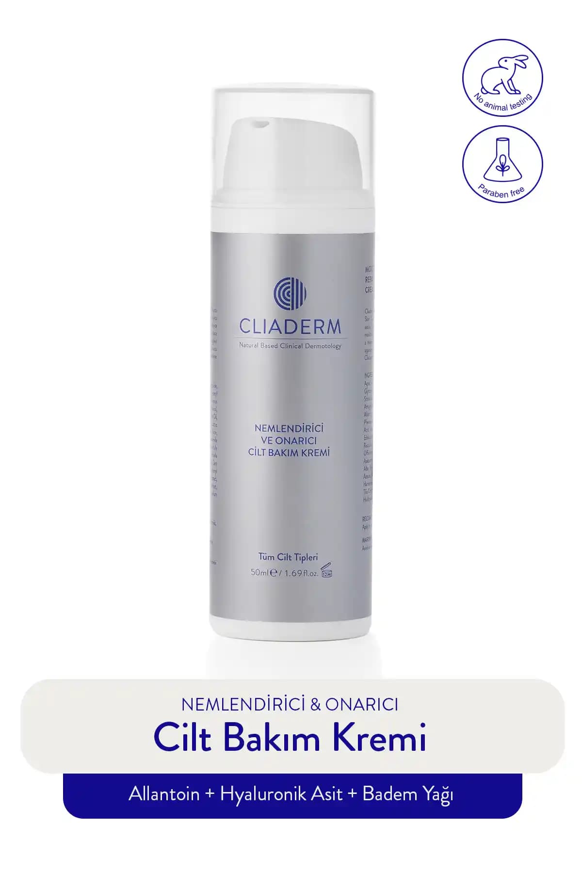 Cliaderm Doğal Kökenli ve Klinik Odaklı Nemlendirici ile Onarıcı Cilt Bakım Kremi 50 ml