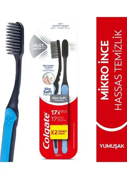 Colgate Mikro İnce Siyah Hassas Temizlik Yumuşak Kıllı Diş Fırçası 1+1 Paket