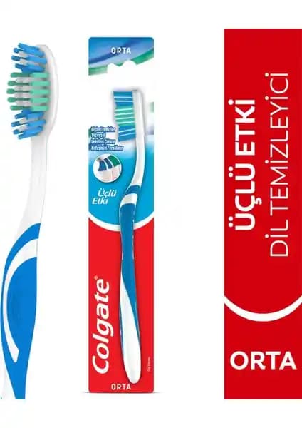Colgate Üçlü Etki Dil Temizleyicili Arka Dişlere Uzanan Orta Sertlikte Fırça Özellikleri
