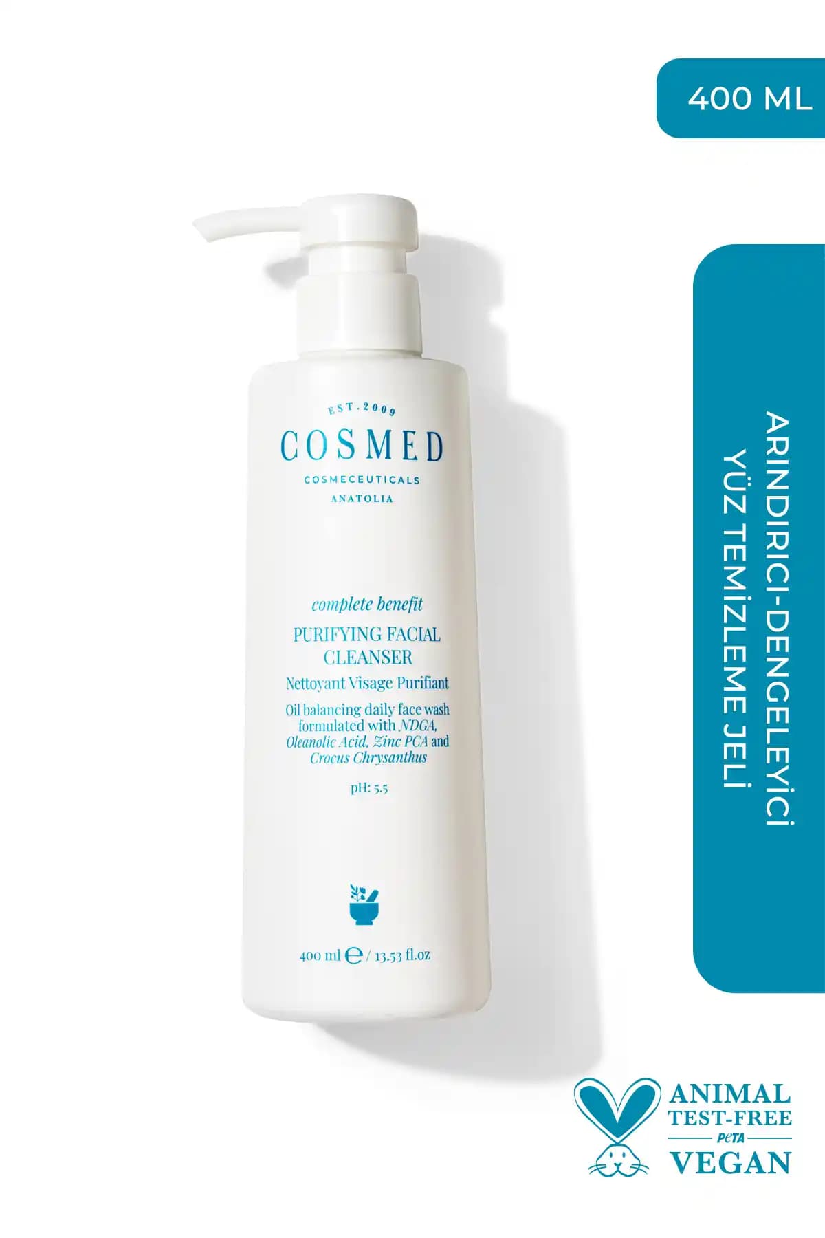 COSMED Yüz Temizleyici: Yağlı ve Akne Eğilimli Ciltler İçin Jel, 400 ml - Complete Benefit