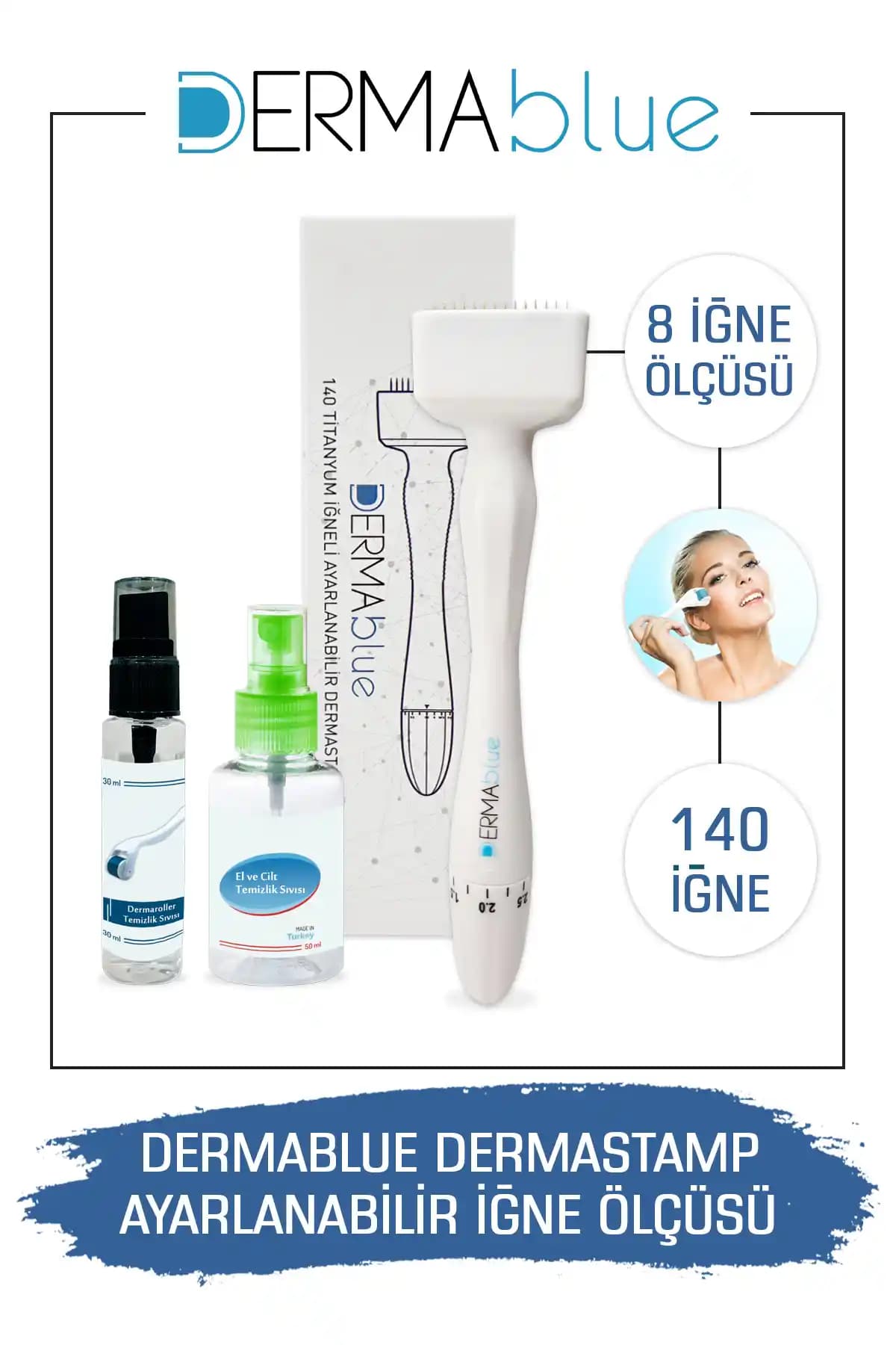 Dr.Pen Dermablue Dermastamp: Titanyum iğnelerle ayarlanabilir ev tipi mikroiğneleme aracı