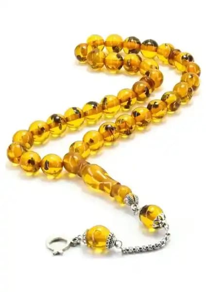 GoGoey Karınca Fosilli Toz Kehribar Tesbih – El Yapımı Atölye Tasarımı, 30–31 cm