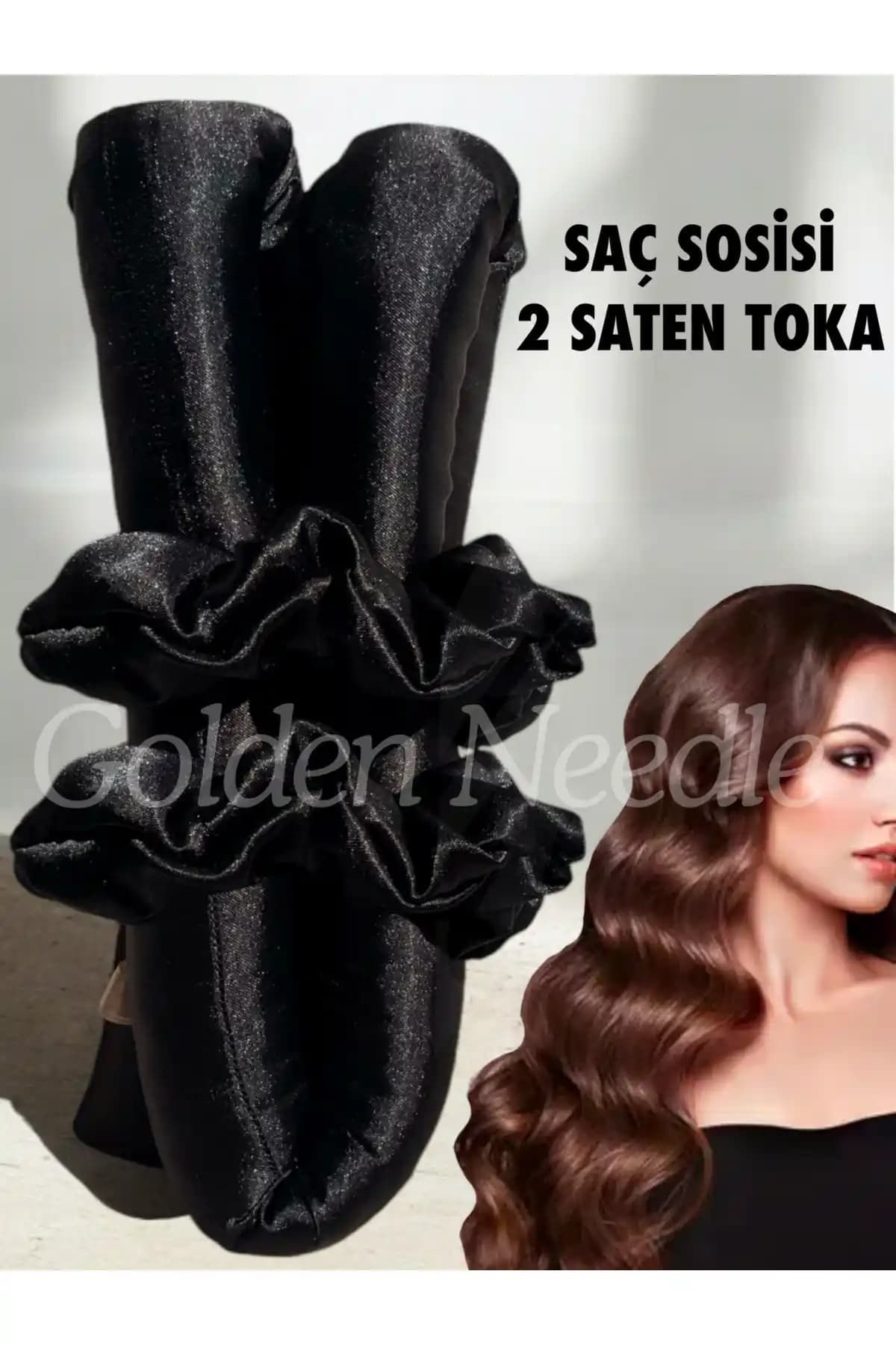 Golden Needle Siyah Isısız Saç Şekillendirici Saç Sosisi Saten Toka Takımı – 3'lü Set