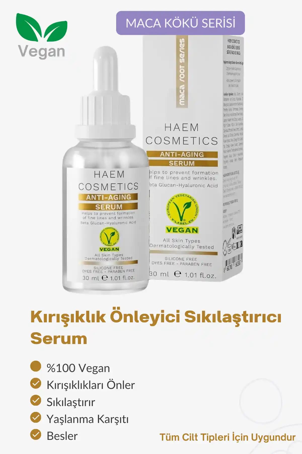 Haem Cosmetics Vegan Kırışıklık Önleyici Serum 30 ml: Hyaluronik Asit ile Nem ve Dolgunluk