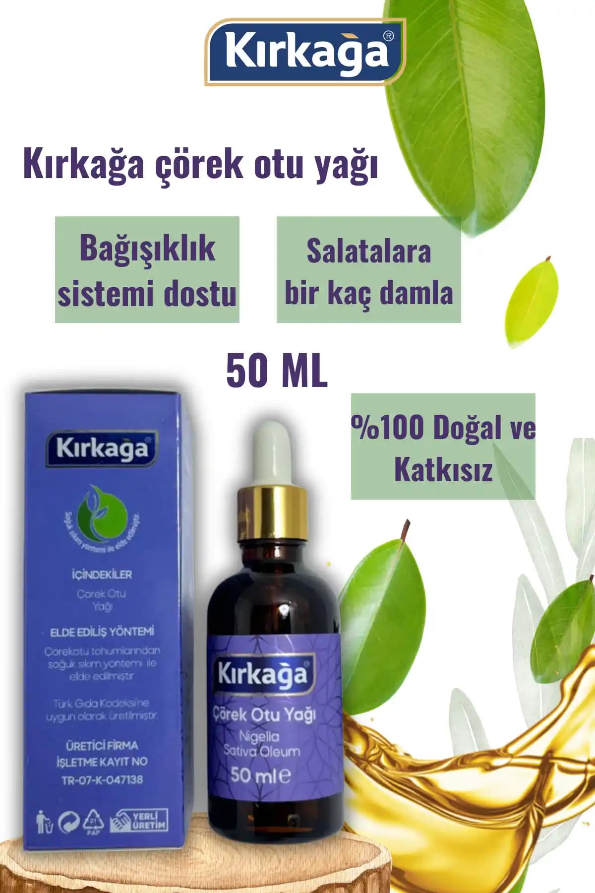 Kırkağa Doğal Çörek Otu Yağı 50 ml: Doğal ve Katkısız Bakım Yağı, Türkiye Menşeli