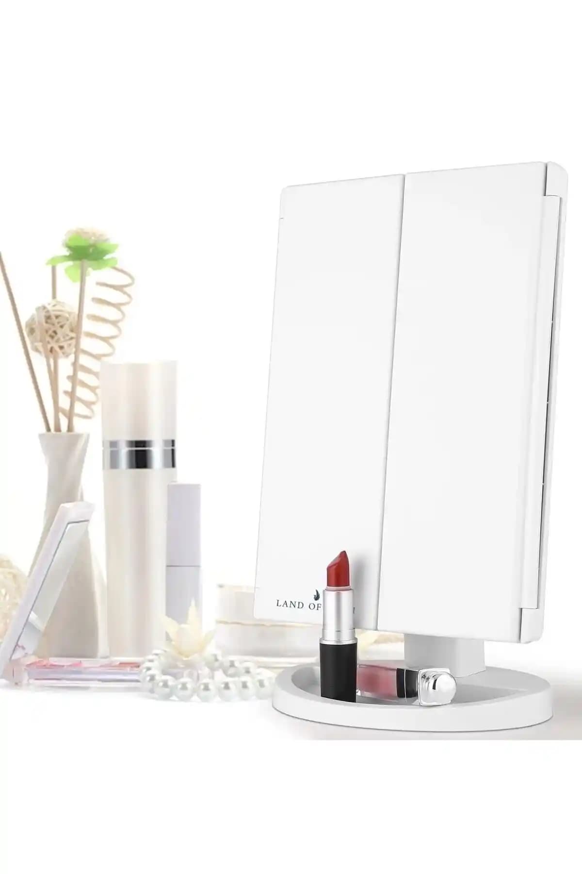 LAND OF MYTH Lom2041: 37 LED Işıklı Katlanabilir Makyaj Aynası, 1x–10x Büyütme, Dokunmatik