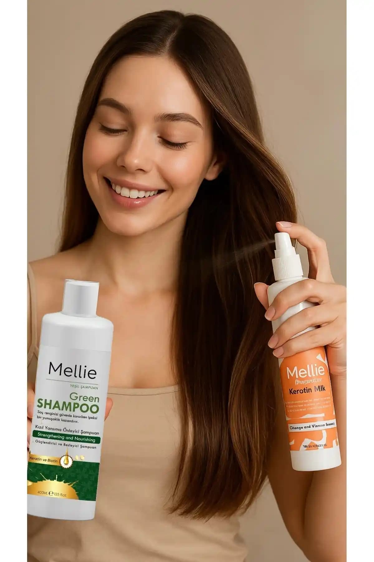 Mellie Renk Koruyucu Şampuan ve Keratin Sütü: Dökülme Karşıtı, Yansıma Önleyici, 400 ml