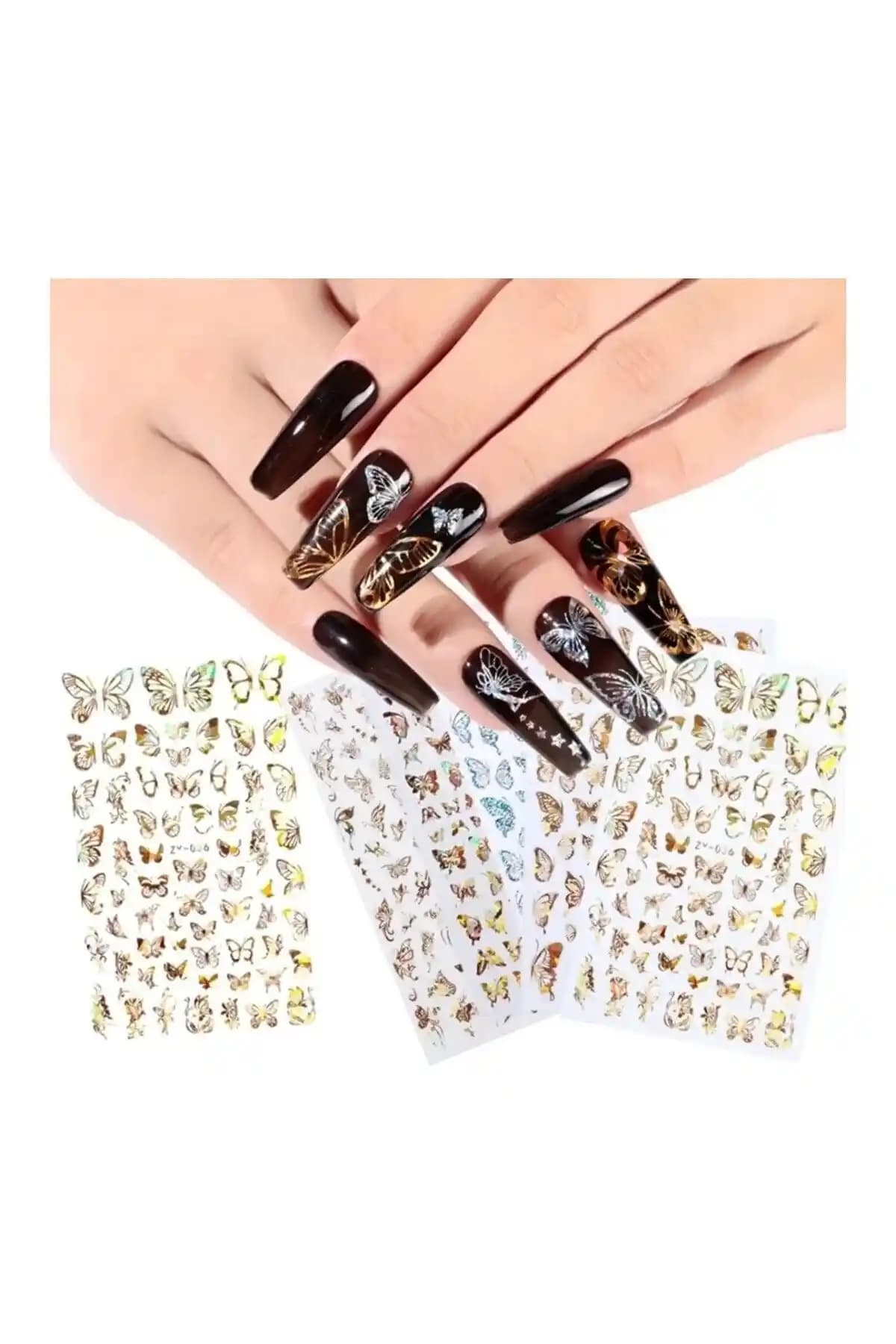 Monalisatoka Kadın 3D Altın Kelebek Tırnak Çıkartması – 50 Parça Set ile Zarif Stil