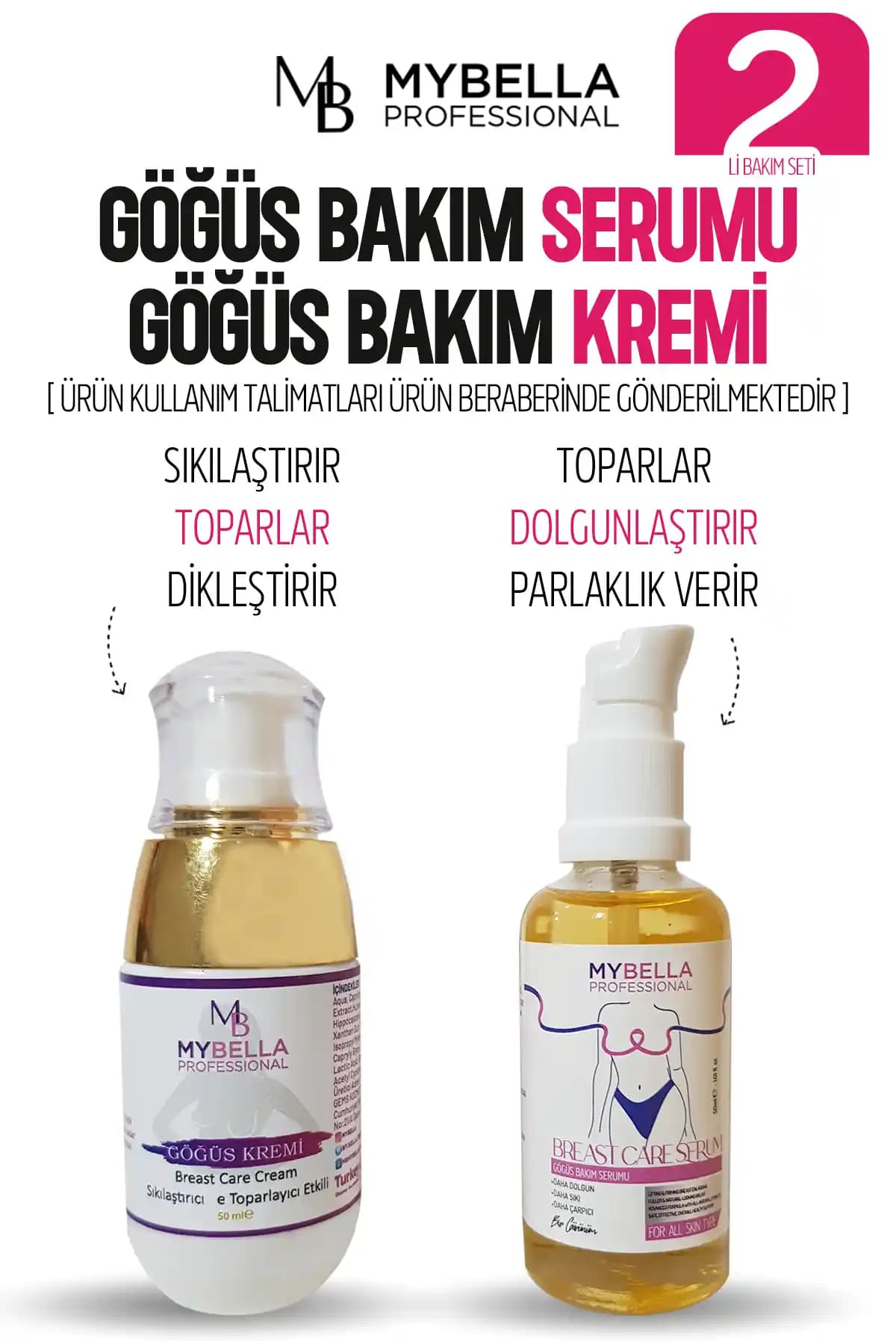 My Bella Göğüs Bakım Serumu ve Kremi (2'li Paket) – Sıkılaştırıcı, Parfümsüz Formülü