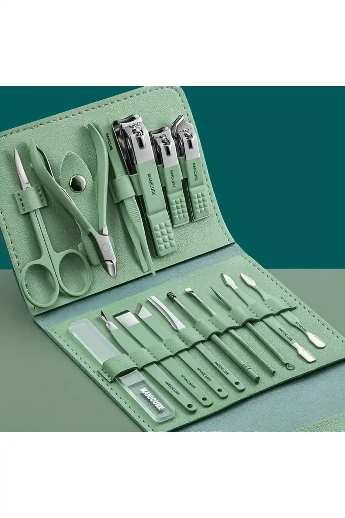 Nail Master Yeşil Deri Çantalı 16 Parça Profesyonel Manikür Pedikür Seti Taşınabilirlik