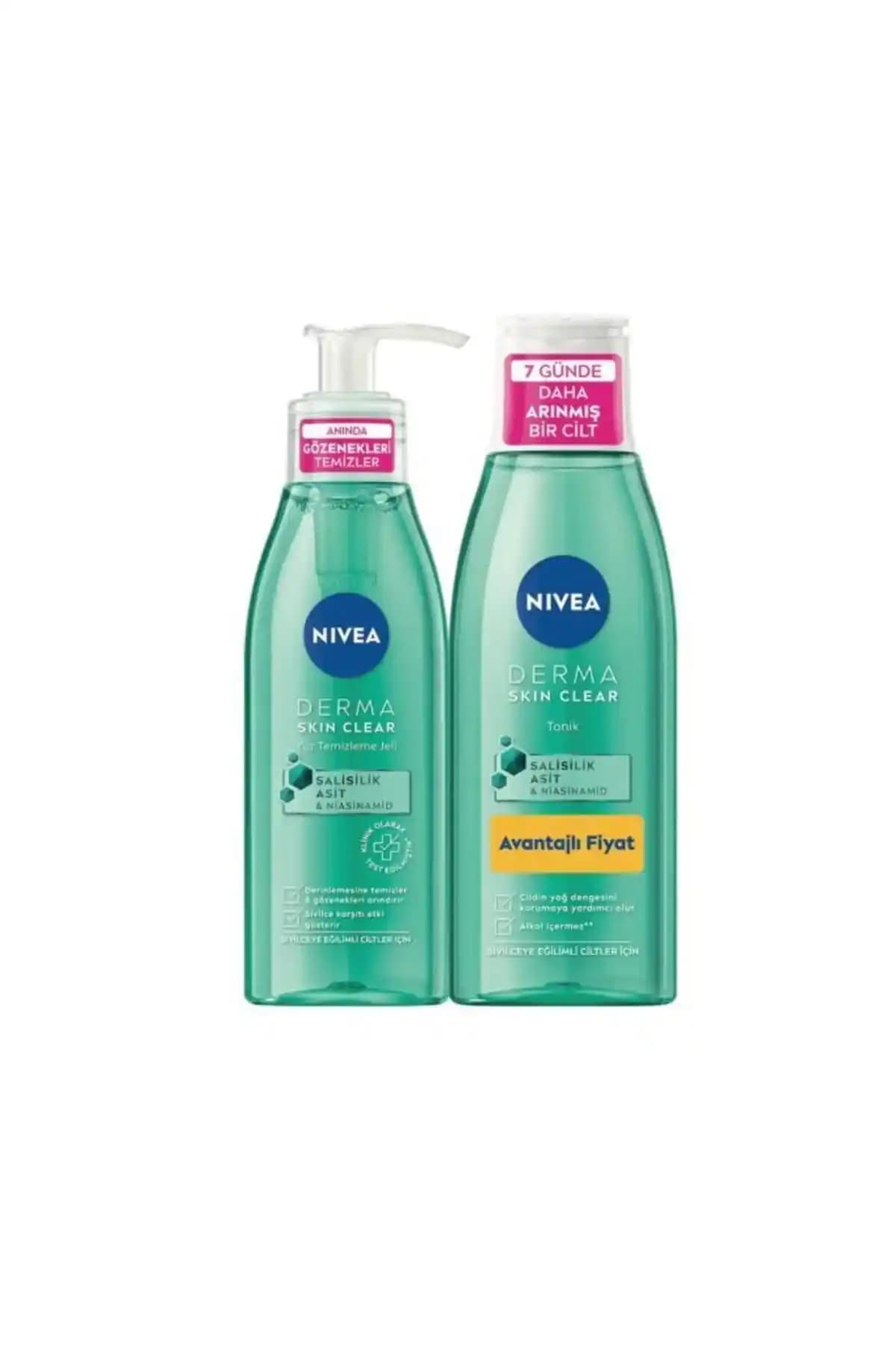 NIVEA Derma Skin Clear Set: Yağlı ve Sivilce Eğilimli Ciltler İçin Temizleyici Jel ve Tonik
