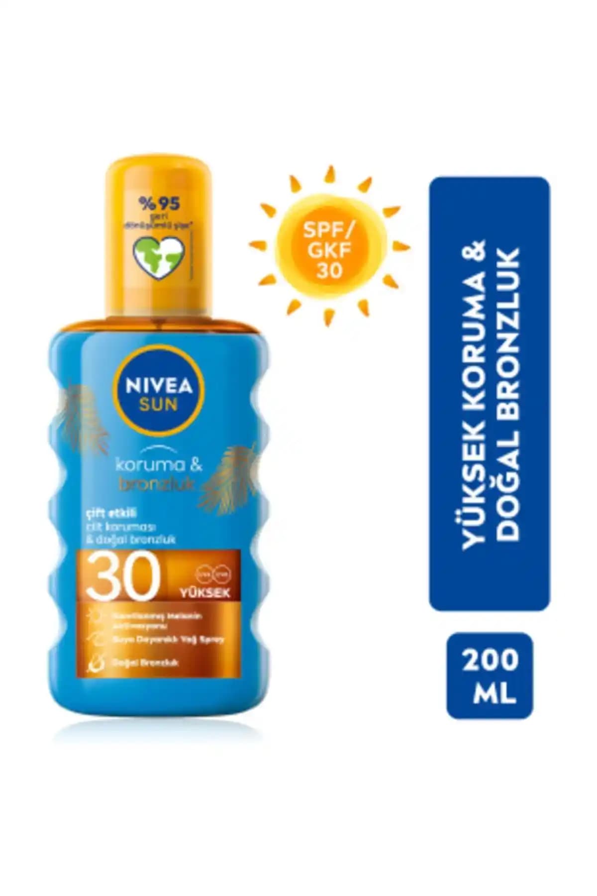 NIVEA Sun SPF30 Koruma ve Bronzluk Güneş Yağı: Su Bazlı Renksiz, Uyumlu Cilt Tipleri