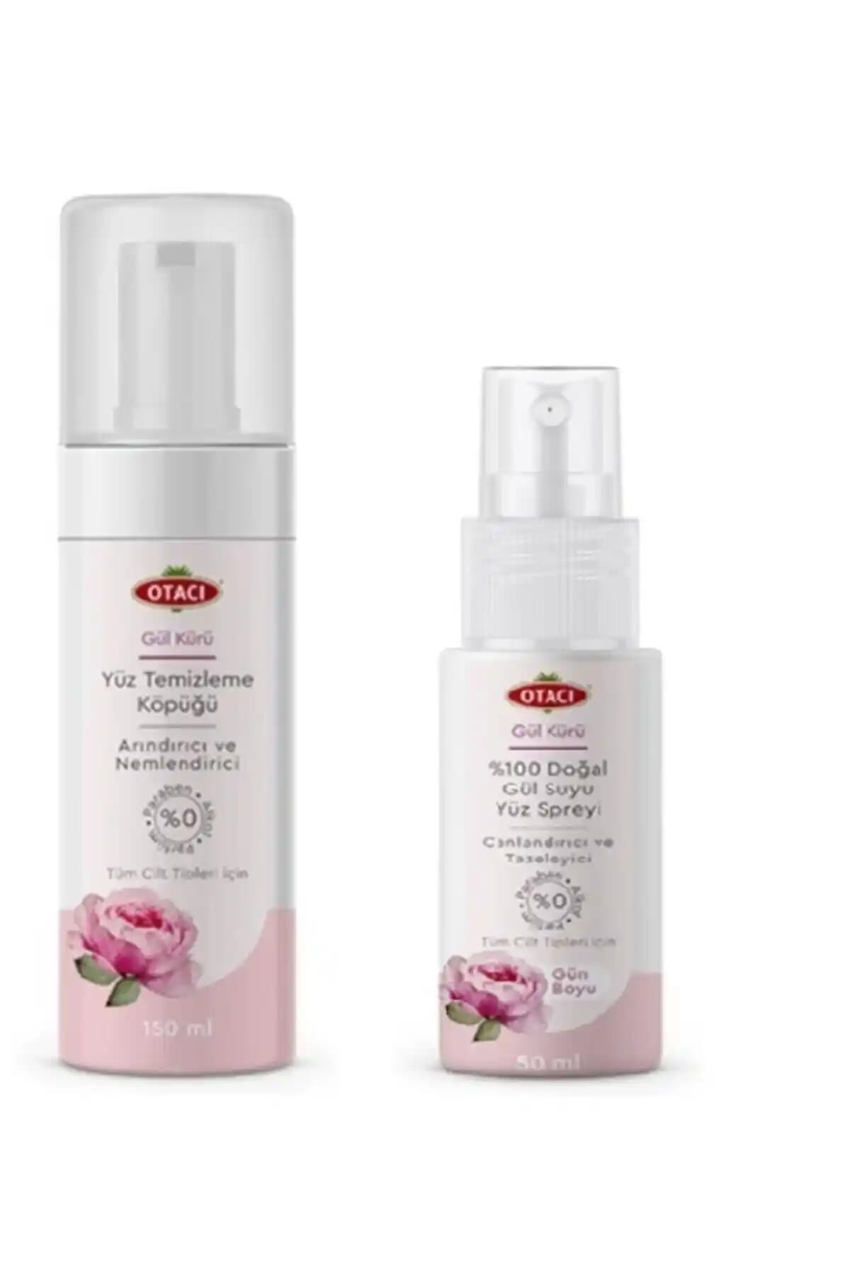 Otacı Doğal Yüz Temizleme Köpüğü ve Gül Suyu Püskürtme Seti – Doğal Cilt Bakımı (150 ml + 50 ml)