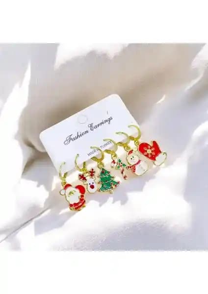 Petek Aksesuar 6'lı Yılbaşı Temalı Sallantılı Küpe Seti: Çok Renkli Lak Kaplamalı Kadın