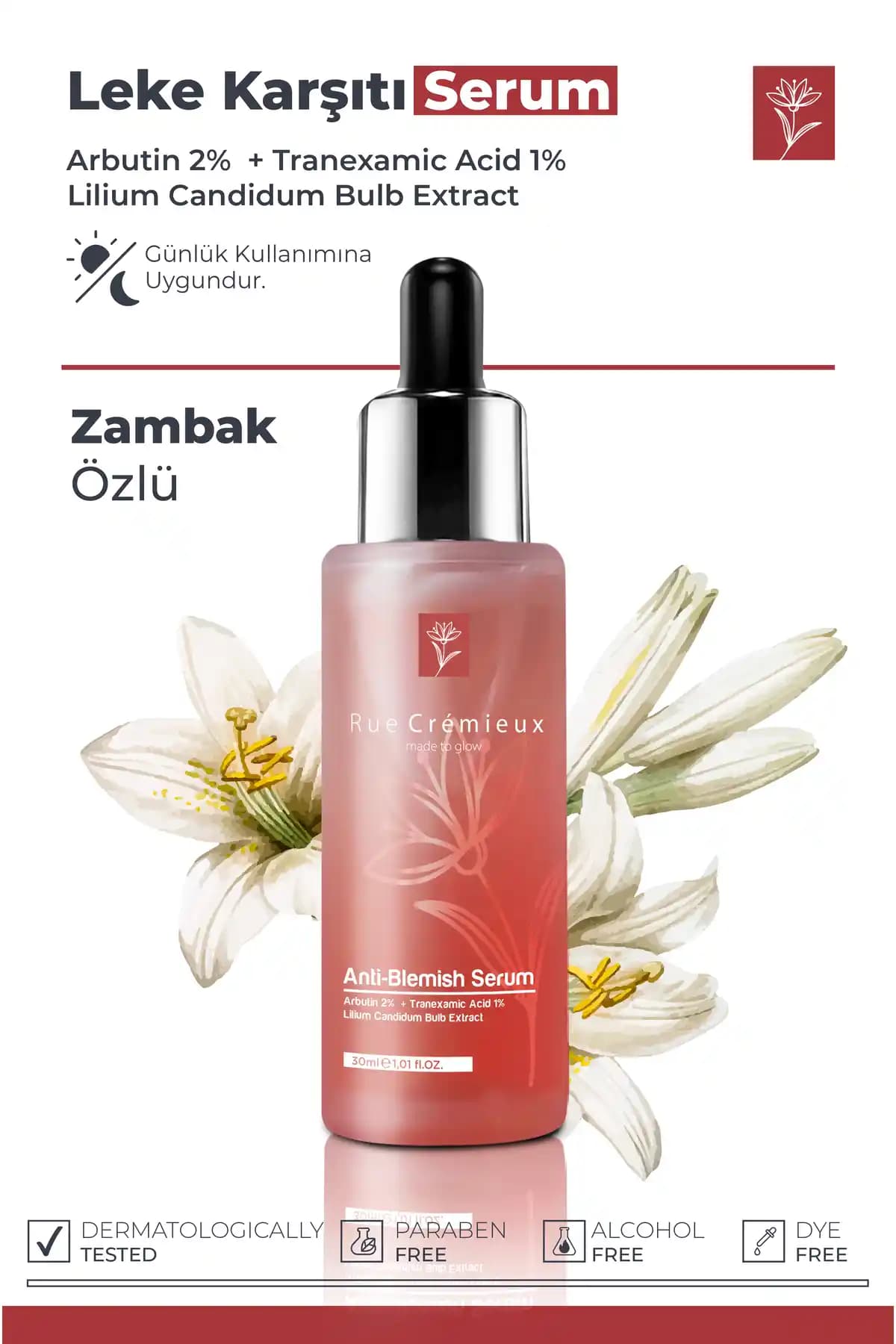Rue Cremieux Leke Karşıtı Arbutin Zambak Özlü Cilt Bakım Serumu 30 ml – Hızlı Emilim