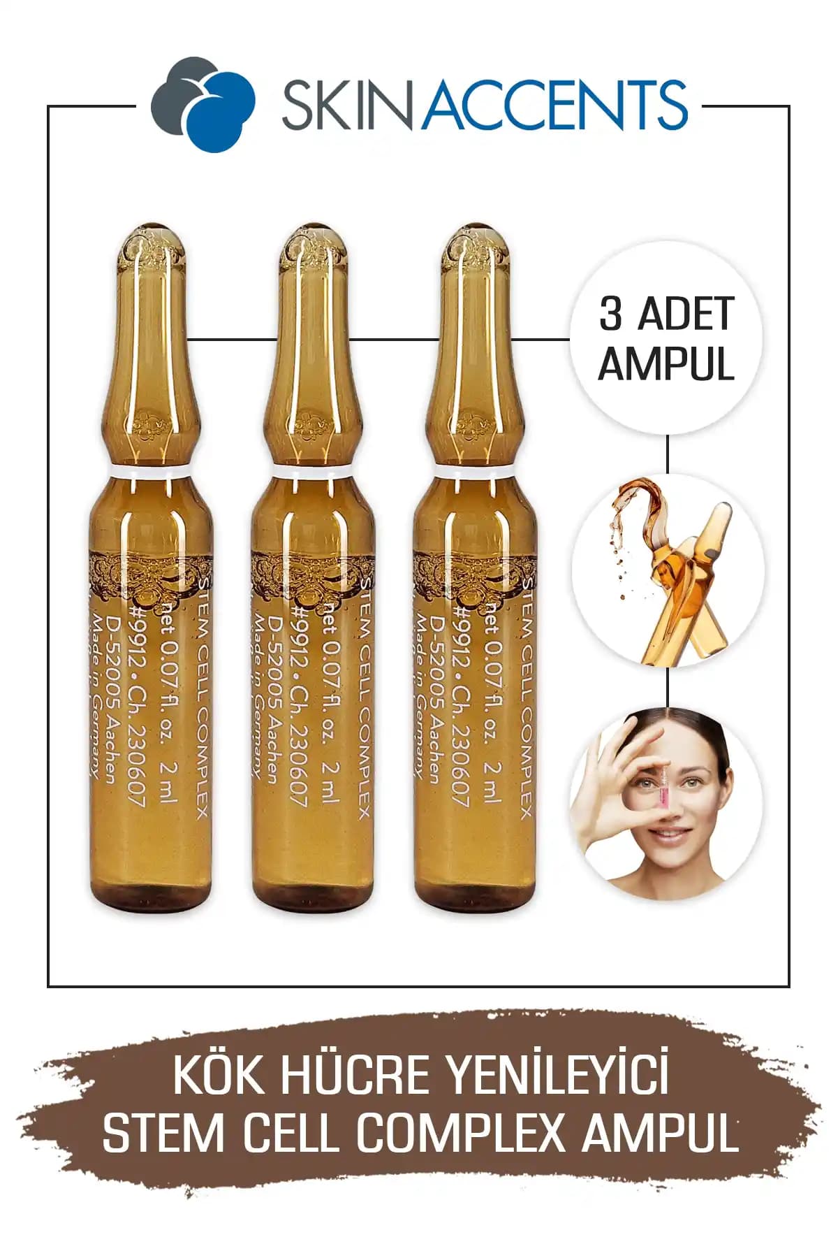 Skin Accents Kök Hücre Ampulleri ve Hyaluronik Asit İçeren Dermaroller Uyumlu Bakım Serisi