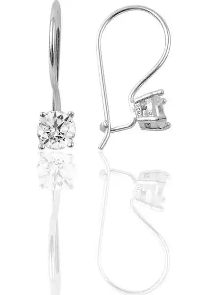 Söğütlü Silver Gümüş Pırlanta Çengelli Tek Taş Küpe – 5 mm Taş Çapı, Minimalist Tasarım