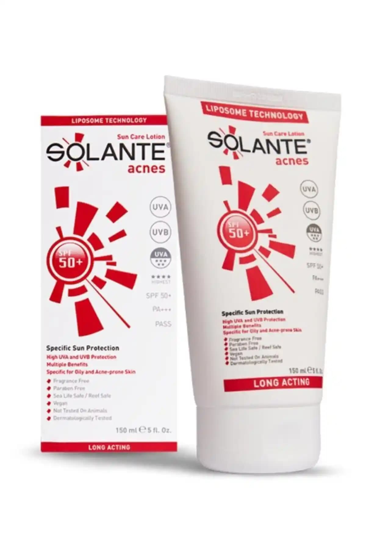 Solante Acnes SPF 50+ Güneş Koruyucu Losyon: Yağlı ve Akneye Eğilimli Ciltler Mat Bitiş