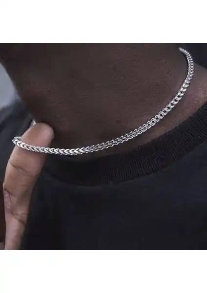 Tilki Kuyruğu Motifli Paslanmaz Çelik Zincir Kolye: 55 cm, 3 mm, Uniseks Tasarım