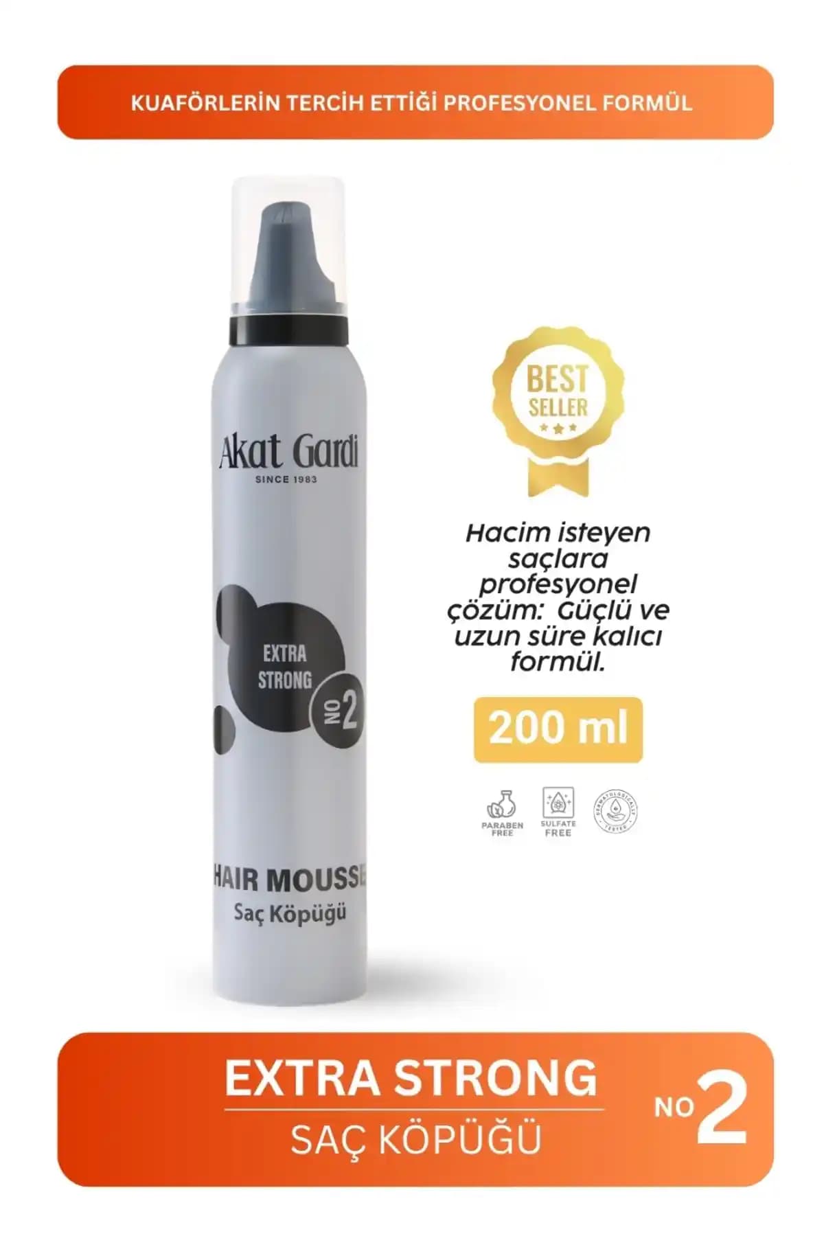 Akat Gardi Saç Köpüğü Extra Strong 200Ml Gri No:2 ile Güçlü ve Doğal Saç Şekillendirme
