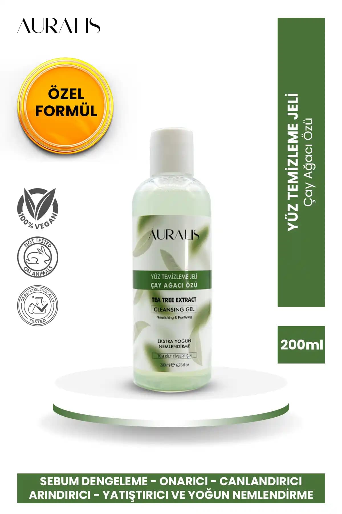 Auralis Çay Ağacı Özlü Yüz Temizleme Jeli 200 ml: Doğal ve Akne Karşıtı Cilt Bakımı