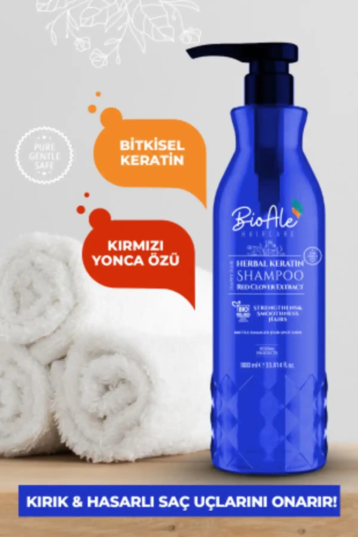 BioAle Haircare Şampuan ile Kırmızı Yonca Özü ve Bitkisel Keratinle Saç Güçlendirme ve Elektriklenme Önleme