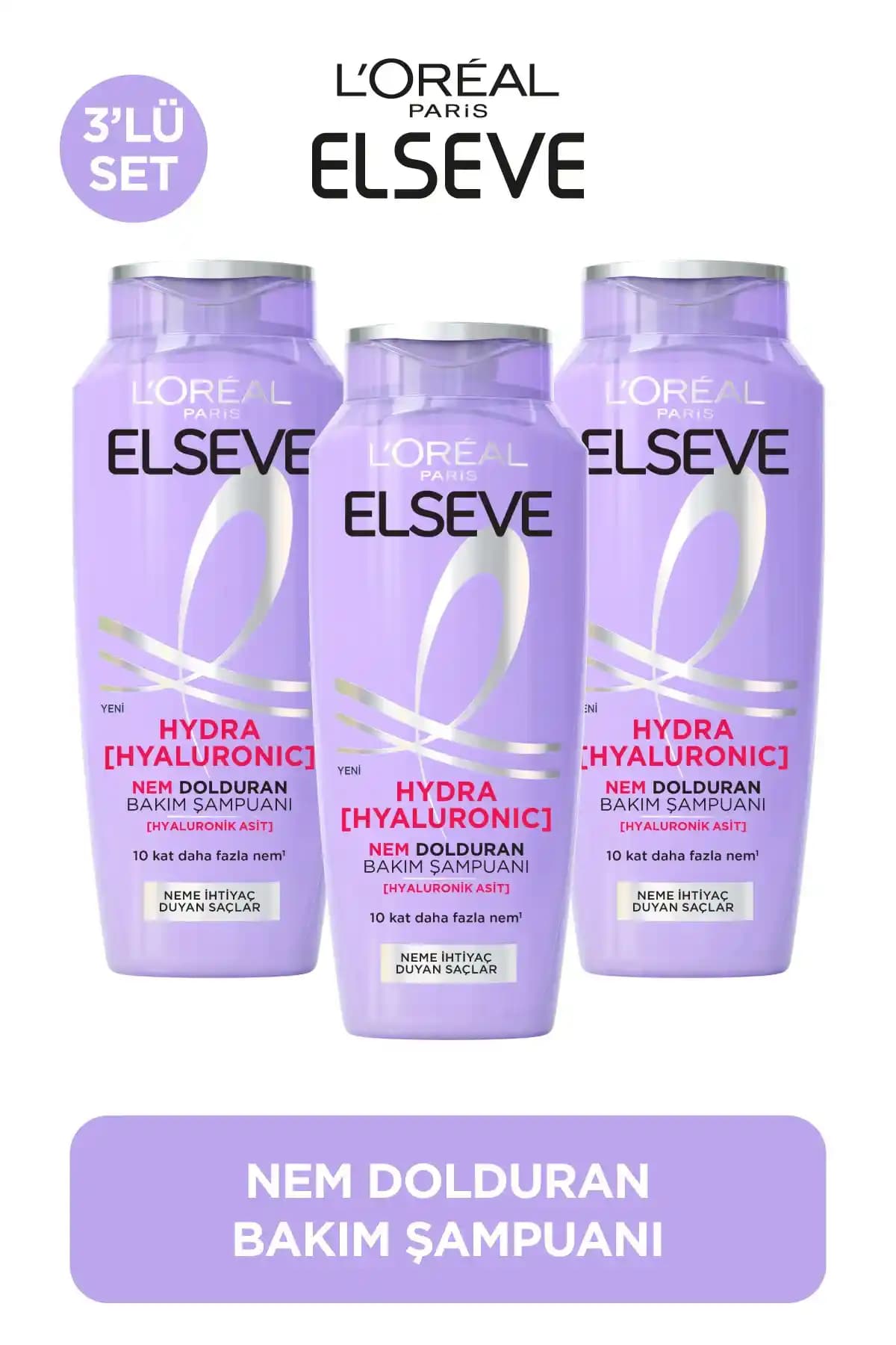 Elseve Hydra Hyaluronic Nem Dolduran Şampuan 300 ml 3'lü Set - Kuru Saçlar İçin Etkili Nem Bakımı
