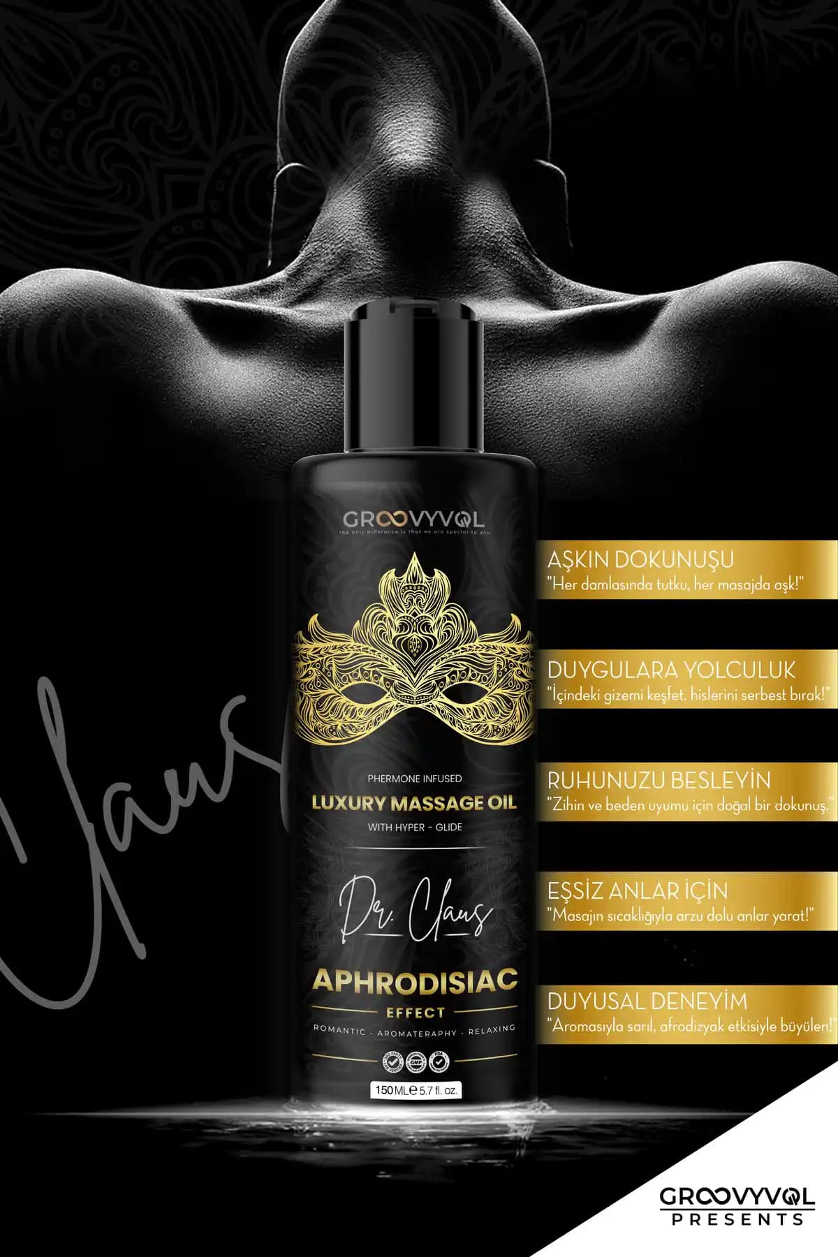 GROOVYVOL Etkili Fantezi Masaj Yağı 150 ml - Kayganlaştırıcı ve Canlandırıcı Masaj Jeli