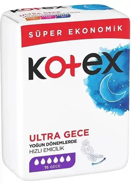 Kotex Ultra Gece Hijyenik Ped 16'lı – Yoğun Dönemlerde Güvenli ve Konforlu Koruma