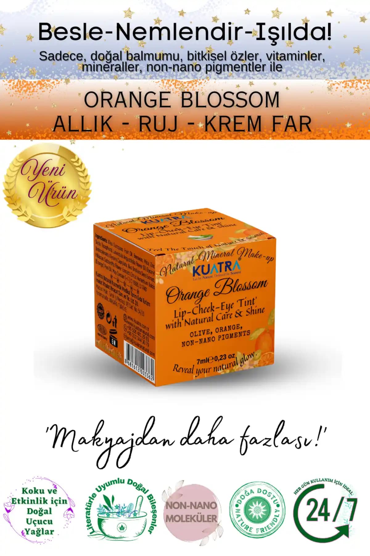 Kuatra Orange Blossom: Çok Fonksiyonlu Doğal Turuncu Tonlu Lip-Cheek-Eye Balm