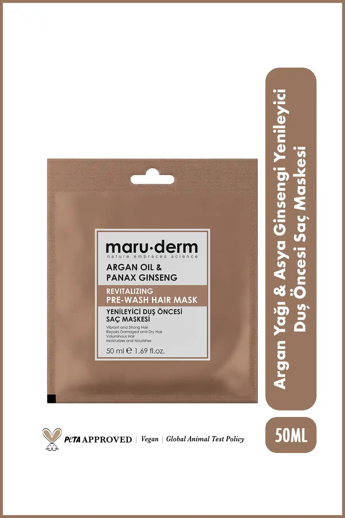 Maru.Derm Duş Öncesi Saç Maskesi: Argan Yağı ve Asya Ginsengi ile Yenileyici Bakım