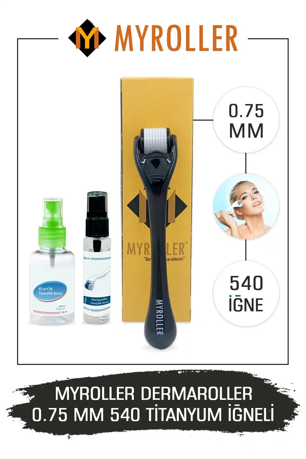 Myroller Dermaroller 0.75mm 540 Titanyum İğneli Saç ve Cilt Bakımı Ürünü